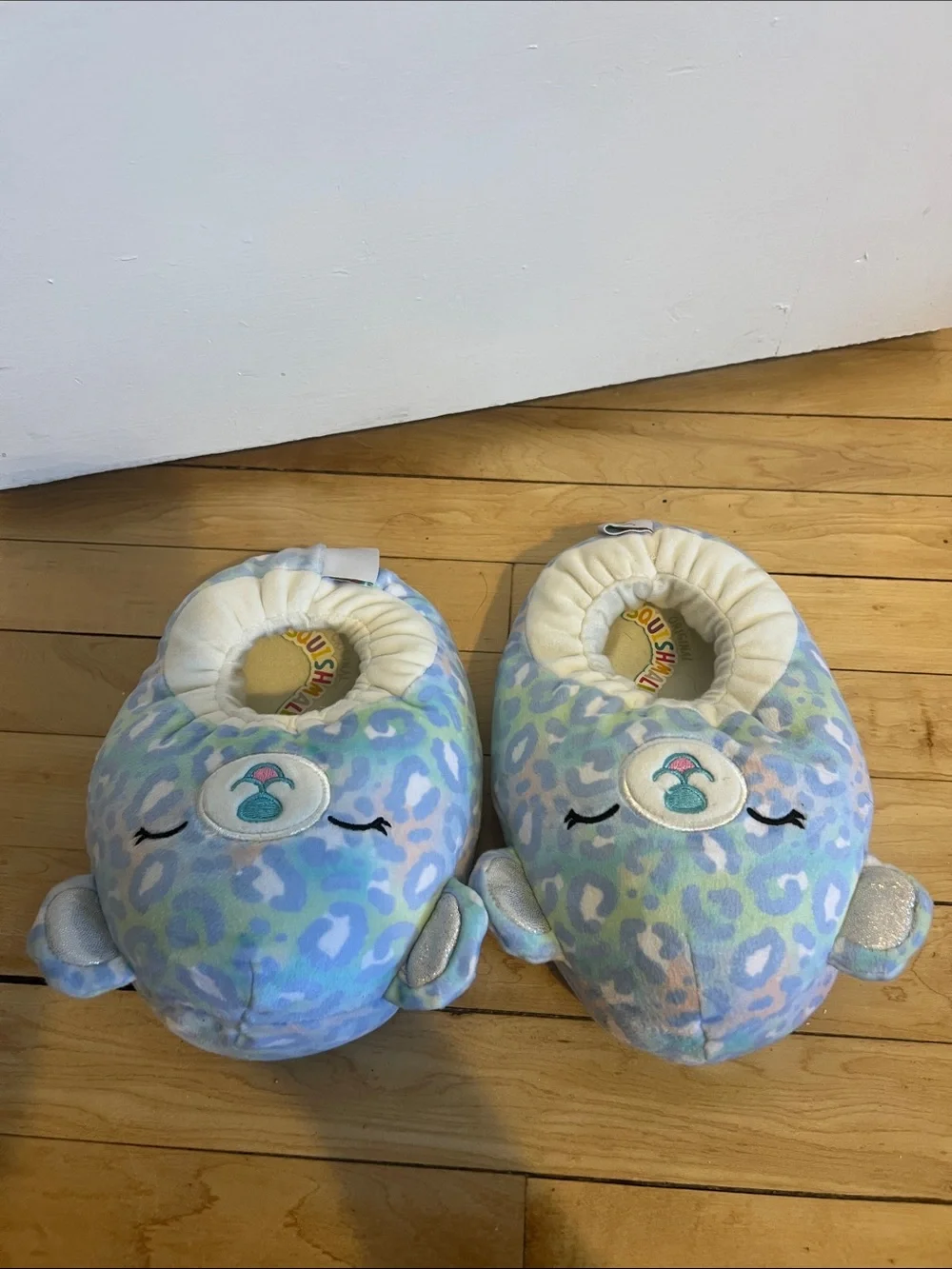 Squishmallows Pastel Blue Lavender Mint Leopard Bear Kids Slippers